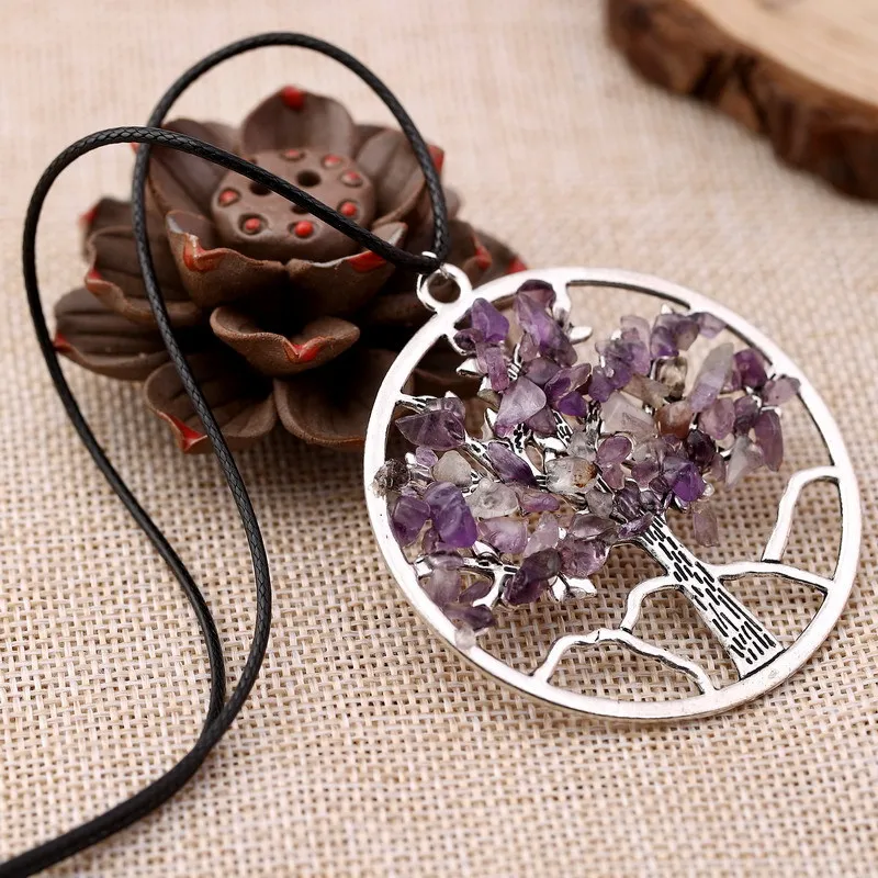 

Natural Crushed Stone Life Tree Necklace fashion Pendant for women 2018 statement personalized necklace