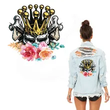 Футболка для девочек в европейском стиле с наклейками «Королева скелета в цветах», «сделай сам», «Железный на нашивках», толстовка с капюшоном и джинсовая куртка, декоративная