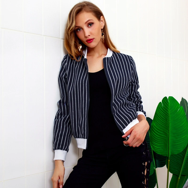 Jacket Women Basic Jacket Female Warm Coat Women Clothes Casual Feminino Coats Plus Size Jacket Outwear Striped Zipper Jacket