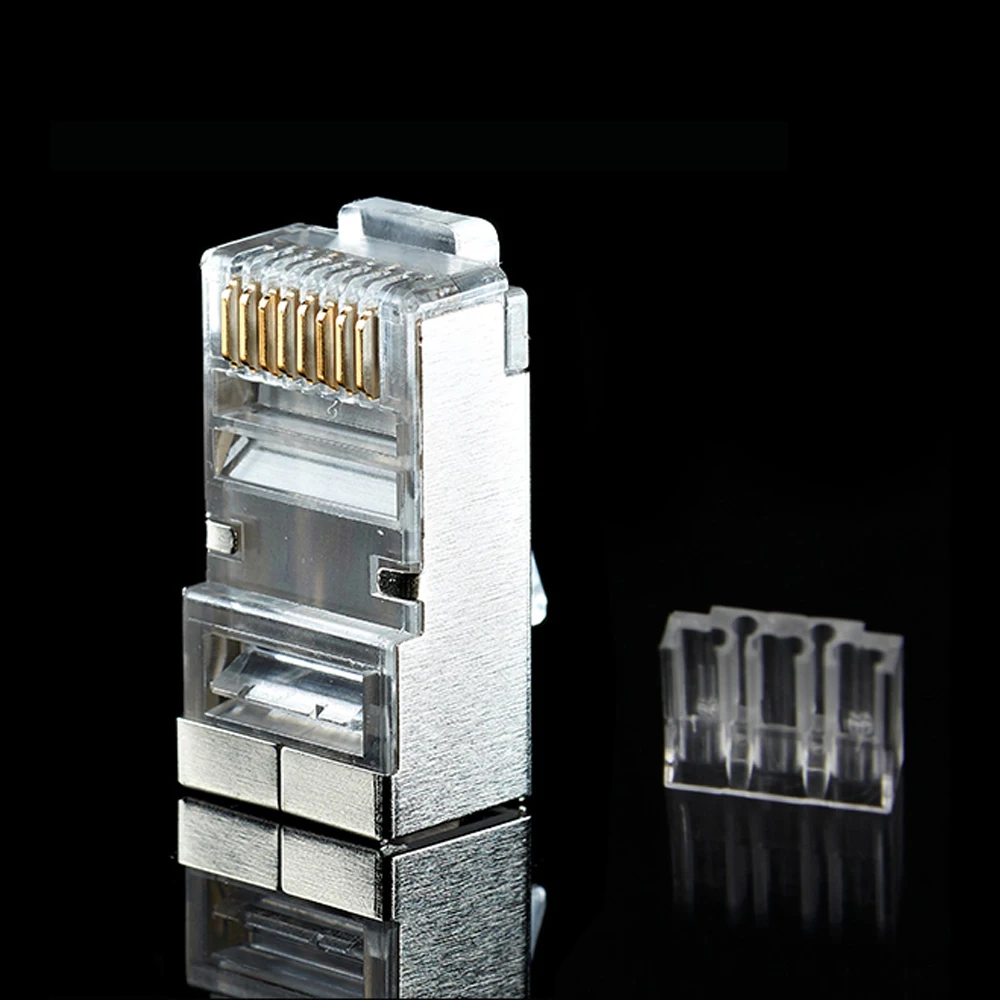 xintylink 50pc blue rj45 connector cat6 8P8C metal shielded rj45 plug terminals network connector load bar split type modular