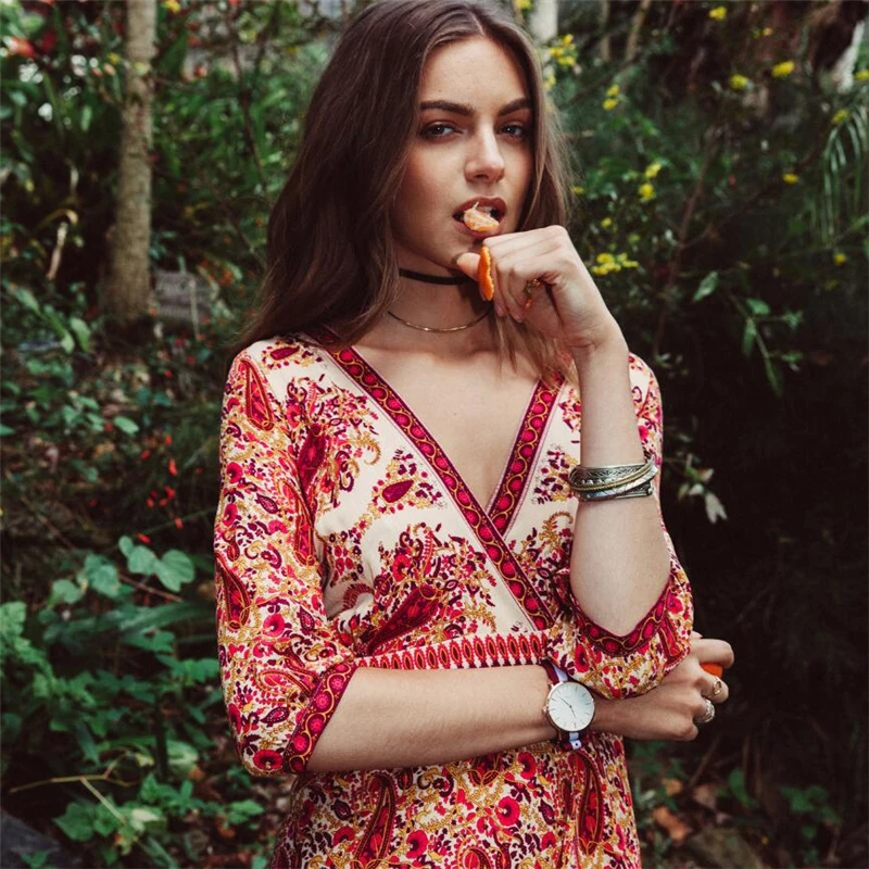 2018-Summer-Europe-Retro-Sexy-Floral-beach-dress-women-half-sleeve-vintage-beach-cover-up-wrap