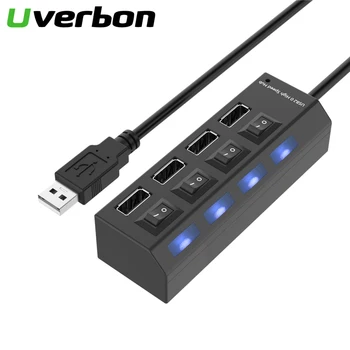 

4 Port USB 2.0 HUB High Speed USB Splitter with LED Indicator Seperate ON/OFF Switch for Desktop Notebook Laptop