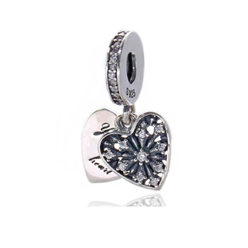 

925 Silver Winter Snowflake Heart Clear Crystal Beads for DIY Jewelry Making Fit Original Pandora Bracelets Charms Silver 925