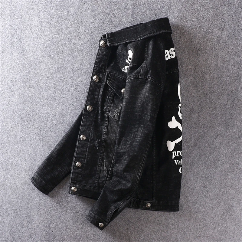 Dropshipping Hip Hop Denim Jackets Men Skulls Print Jeans Coat Streetwear 2019 Spring Autumn Cotton Jacket for Male NV27 Dropshipping Hip Hop Denim Jackets Men Skulls Print Jeans Coat Streetwear 2019 Spring Autumn Cotton Jacket for Male NV27