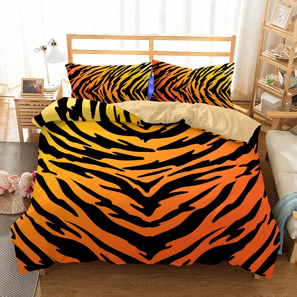 

High Quality Luxury Animals Tiger Lion Bedding Set Western Style Home Textiles Bed Linen Quilt Cover Pillowcase Bedspread M $