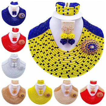 

ACZUV Full 15 Layers 6mm Crystal Beaded Necklace African Wedding Beads Jewelry Set 15C-001