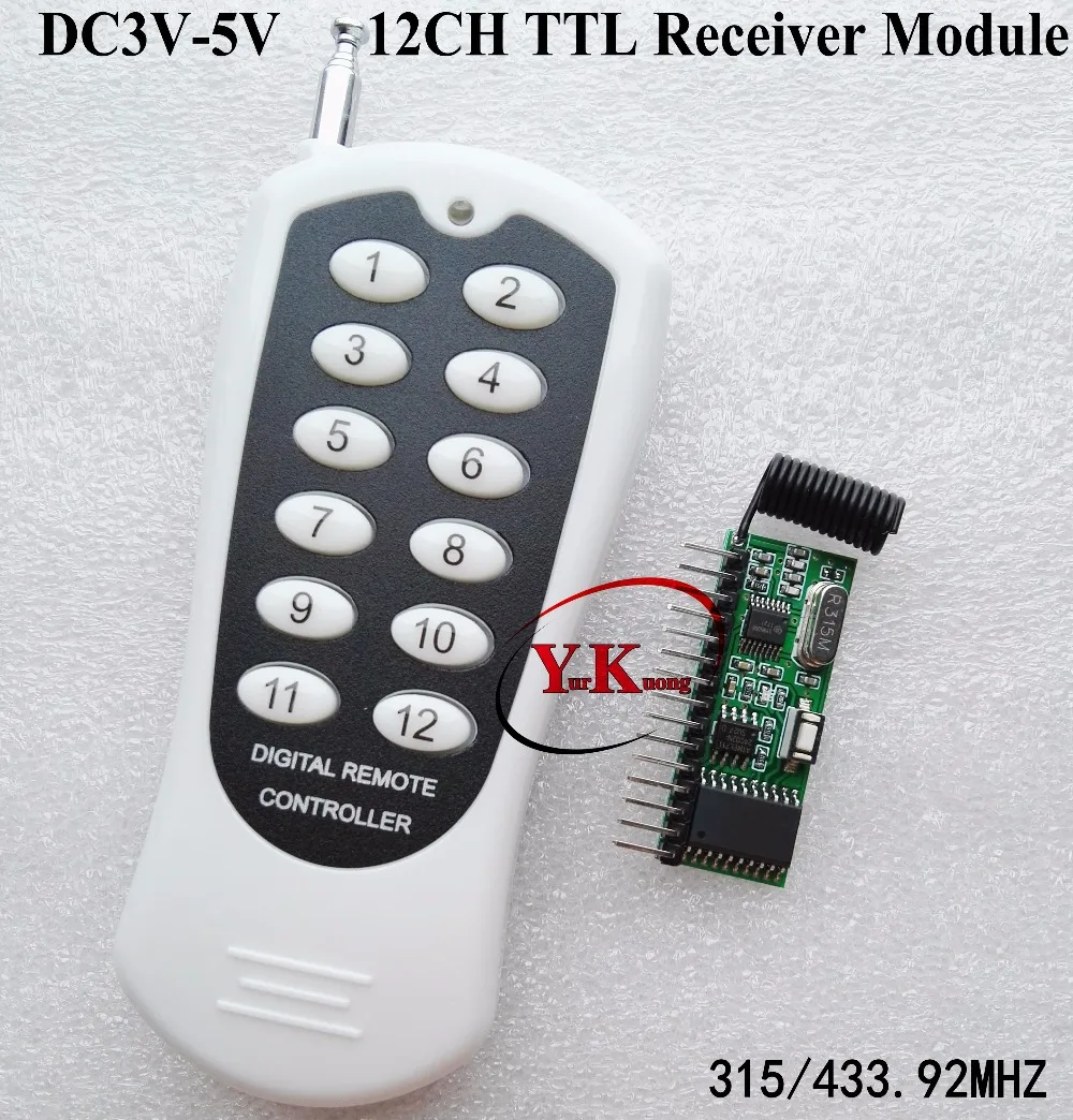 

DC3V-5V 12 CH Decoding Receiver Module TTL Transmitter Remote Control Learning Code Momentary Toggle Latched 315/433.92mhz