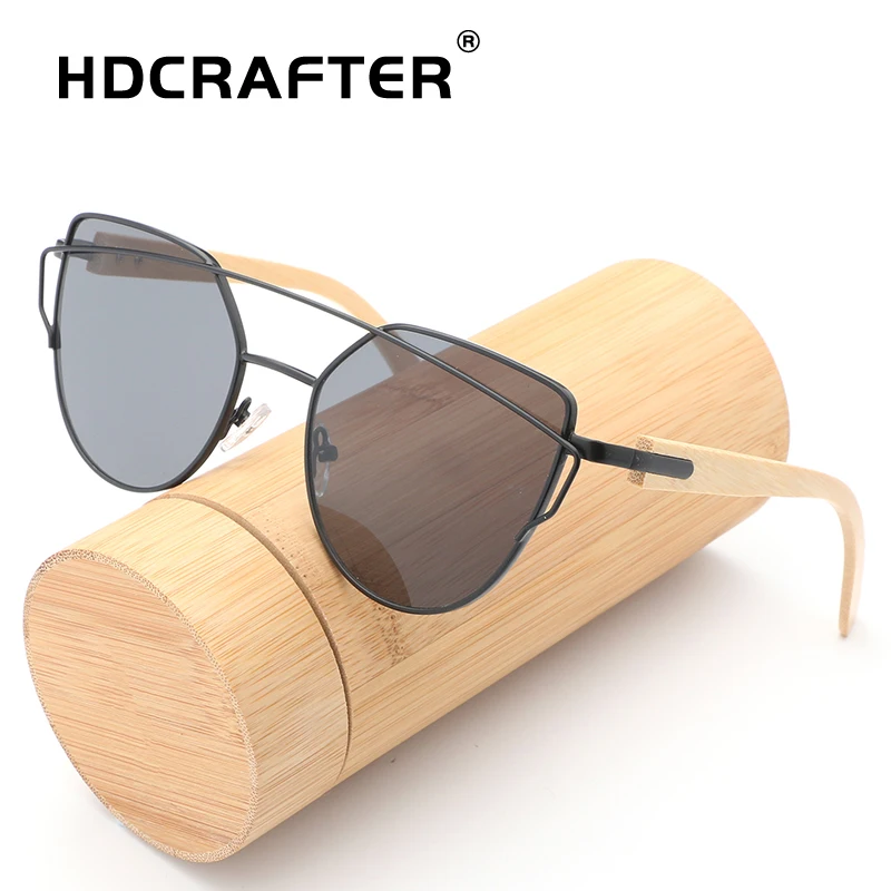 HDCRAFTER bamboo солнцезащитные очки для женщин Кошачий глаз очки сплав деревянная оправа модные зеркальные солнцезащитные очки для женщин бренд дизайнер uv400