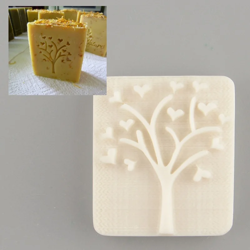 1Pc 4.5*4*1.8cm Resin Handmade Soap Mold Heart Love Tree Handmade Yellow Resin Soap Stamp Soap Mold Mould Craft Beautiful Gift