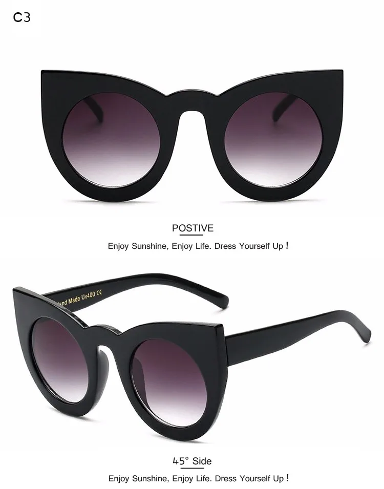 Dressuup новые Cool Cat Eye Солнцезащитные очки для женщин Для женщин Брендовая дизайнерская обувь большой Рамки ясно Защита от солнца Очки Óculos де золь качество очки