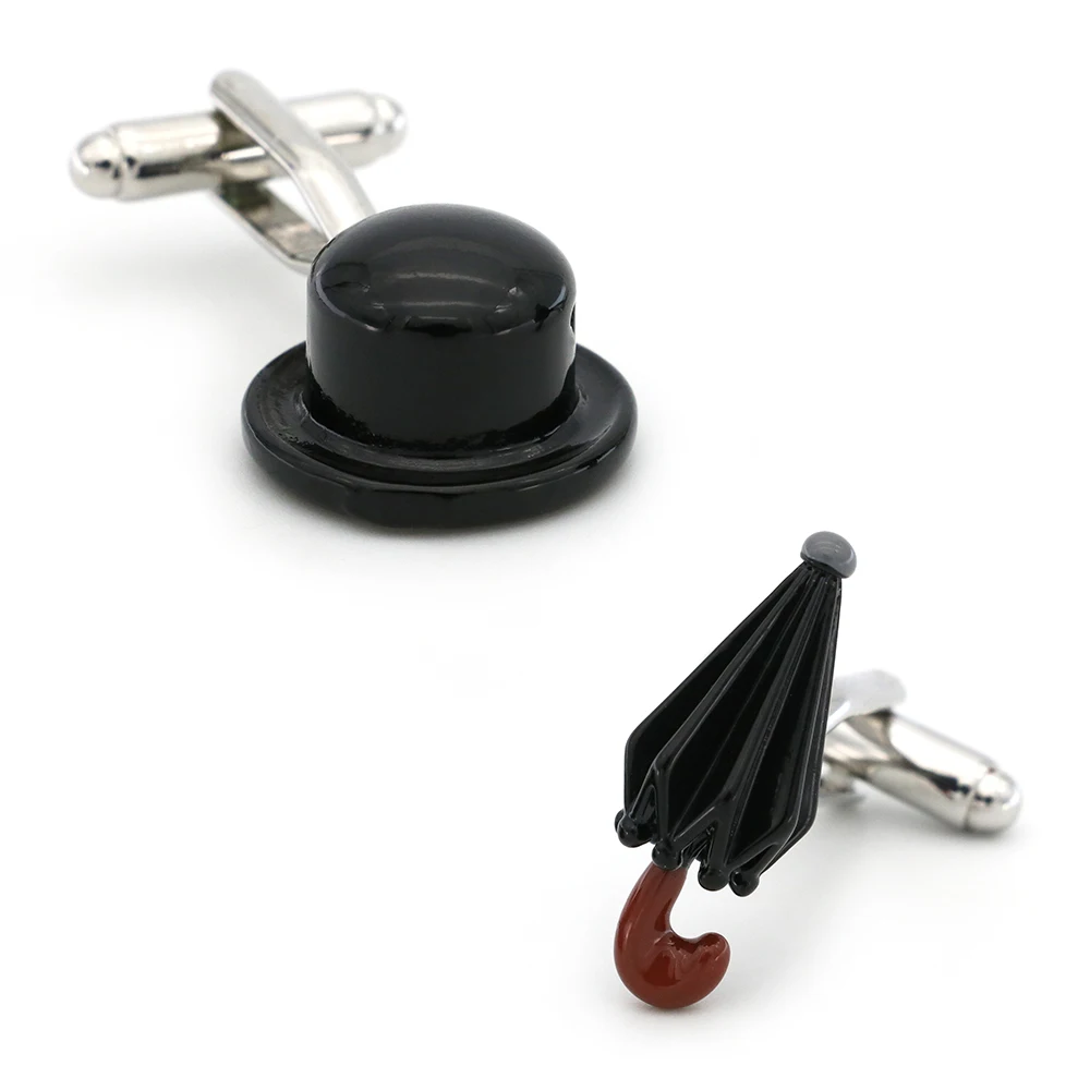 

Fashion Men's Chaplin Hat & Umbrella Cuff Links Copper Material Black Color