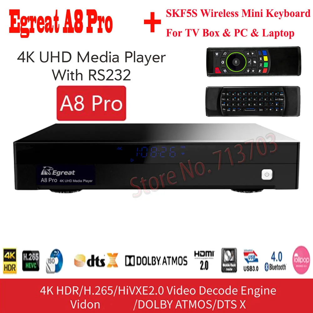 Egreat A8 Pro UHD медиаплеер 2 ГБ 8 ГБ 3D 4 к Bluetooth Android Smart tv Box Поддержка HDD SATA USB3.0 Dolby Ture-HD DTS-HD DTS: X