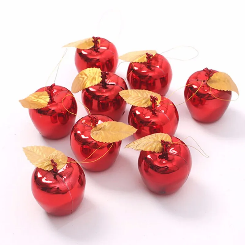 12 шт красные золотые Яблоки елочные украшения вечерние события кулон в виде ягоды рождественские подвесные украшения - Цвет: Red
