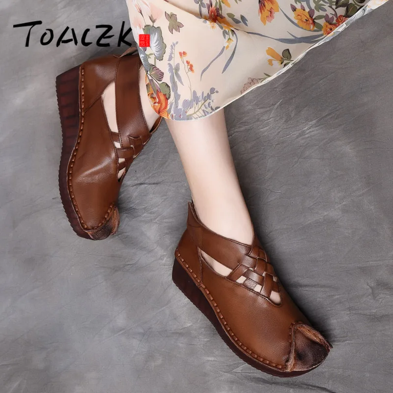 

Vintage national style hand-stitched shoes, leather small slope heel women's short boots, comfortable non-slip soft boots