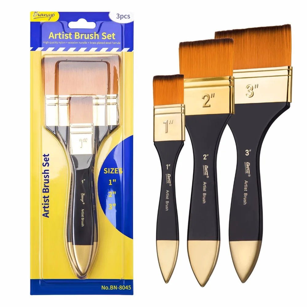 

Bianyo Artist Nylon Flat Paint Brush 1-3 Inch Oil Brush Acrylic Painting on Canvas Wood Wall Paper Pad Furniture DIY Brush Set