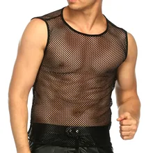 Прозрачная Мужская s o-образным вырезом для ночного клуба Верхняя Нижняя рубашка пикантное мужское белье ажурный без рукавов прозрачный жилет майка Клубная одежда