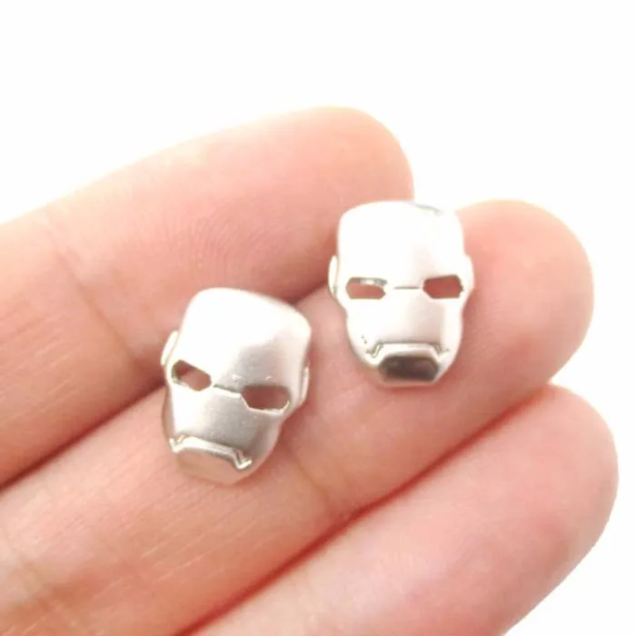 IRON MAN MASK SHAPED STUD EARRINGS IN SILVER SUPER HEROES THEMED JEWELRY