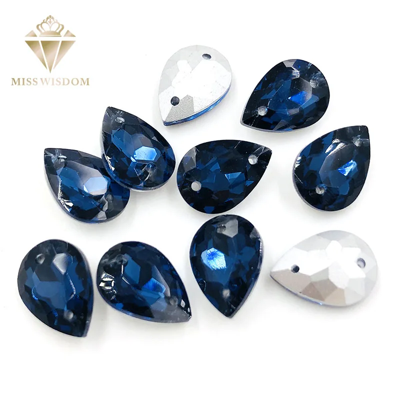 

10X14/13X18mm water drop Ink blue glass crystal pointback Double hole sew on rhinestones Diy dress wedding accessories