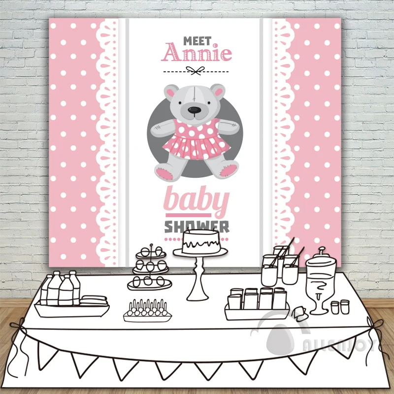 Girls Birthday Baby Shower Teddy bear Banner Backdrop ...