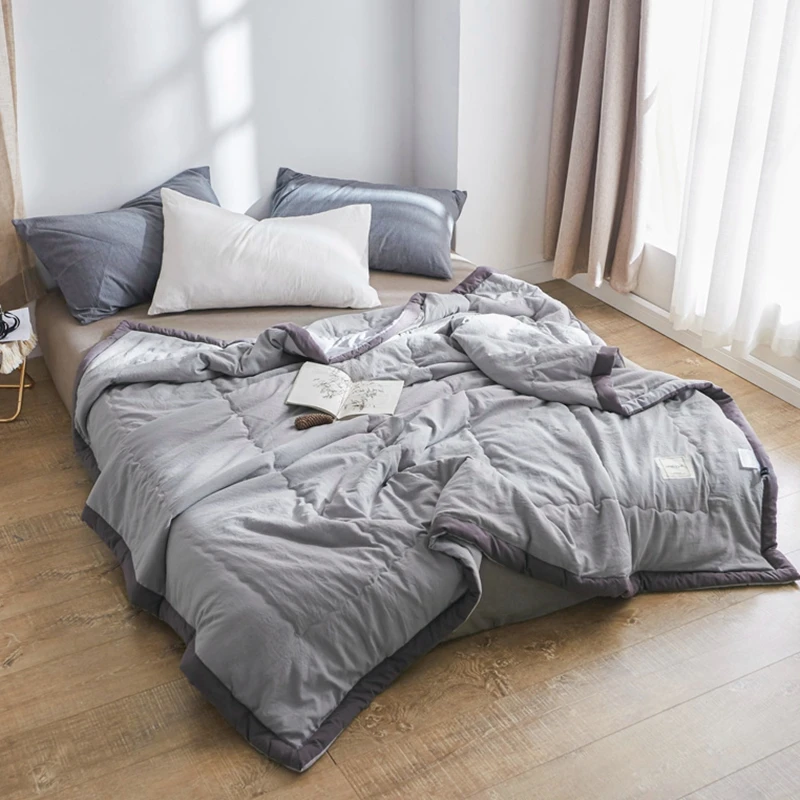 

Japanese style Pure gray Summer thin Quilt Bedspread Blanket Comforter Bed Cover Quilting Home Suitable for Children adult boy