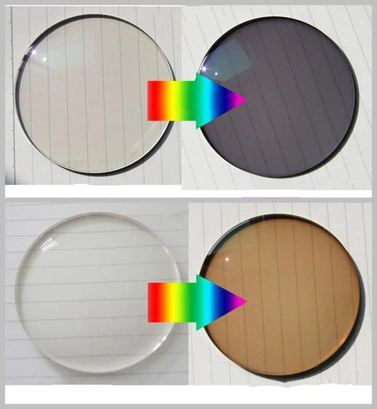 1,56 фотохромные линзы меняются с чистого на серый или коричневый спектраут трансации быстрое изменение