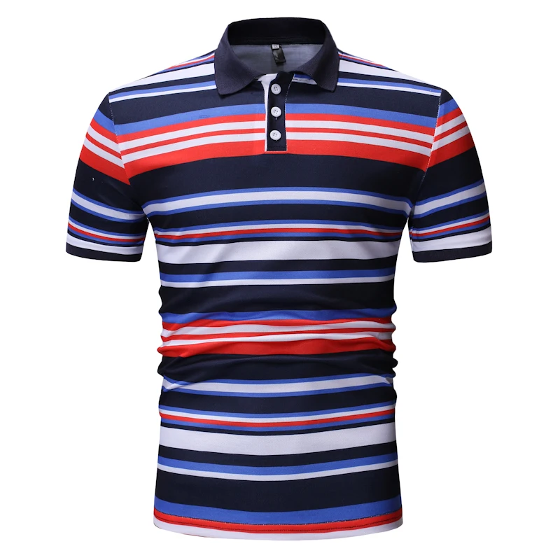 

YASUGUOJI New 2019 Summer Streetwear Short Sleeve Polo Shirt Men Fashion Striped Contrast Color Men Polo Shirt Casual Polos