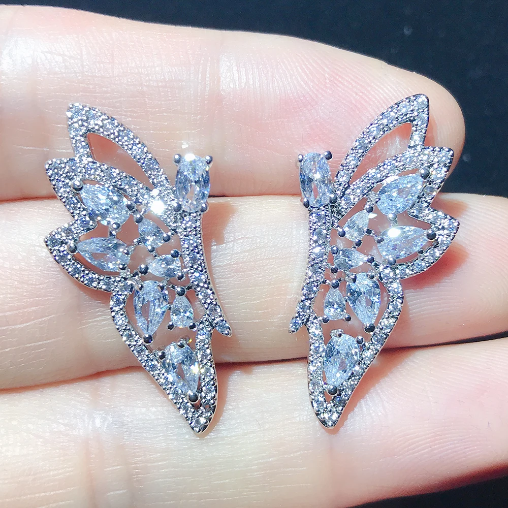 

2019 Female Girls Cute Butterfly Stud Earrings 925 Silver Zircon Earrings For Women Fashion Love Wedding Jewelry Accessories