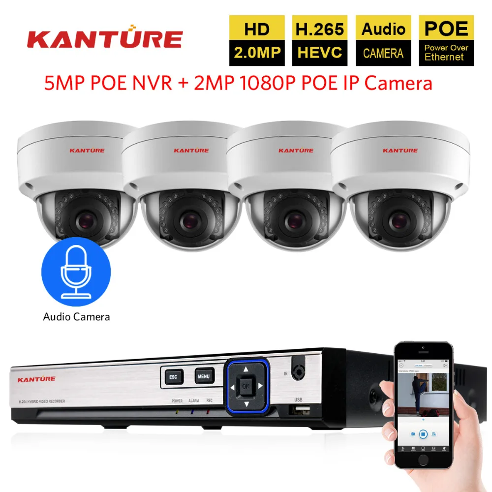 

H.265 4CH 5MP POE CCTV NVR system 4Pcs Audio 1080P IP66 VandalProof security In/Outdoor POE IP camera Video Surveillance Kit P2P
