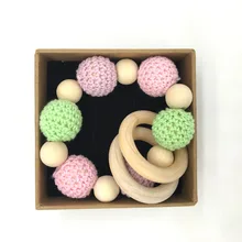 Wooden Teething Bracelets Set Montessori Toldder Toys Mom Nursing Jewelry Organic ECO Crochet Beads Natural Wood
