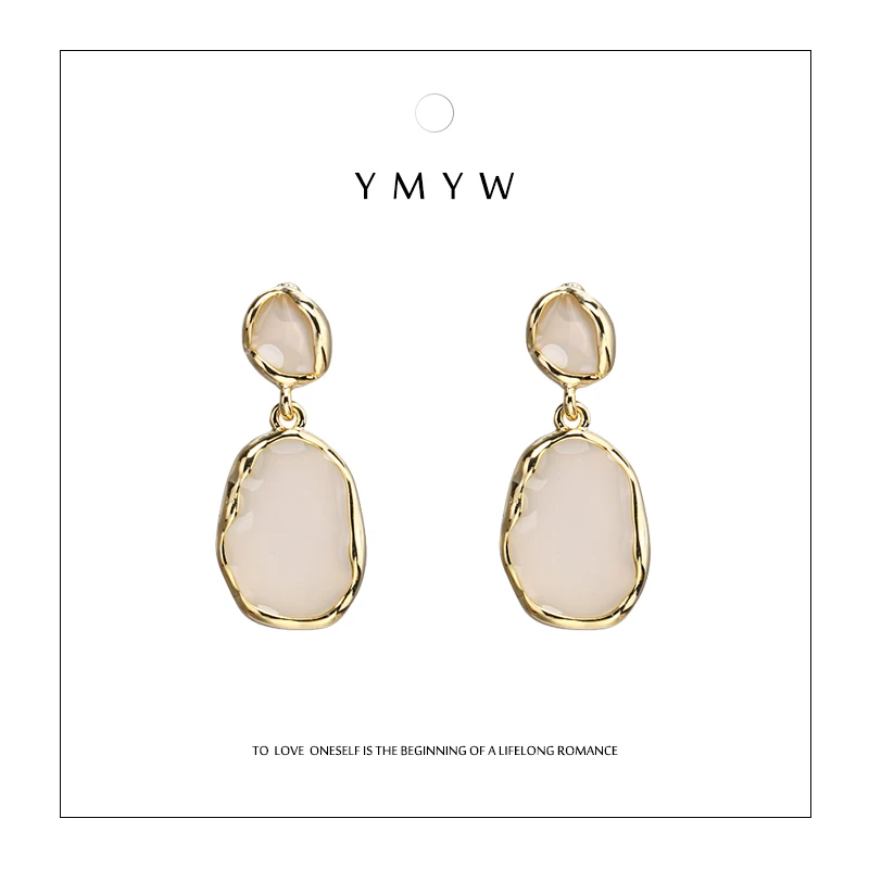 

YMYW pendientes mujer moda 2019 Fashion Charm Epoxy Drop Dangle Earrings Vintage Golden Metal Earrings Women Real-Gold-Plating