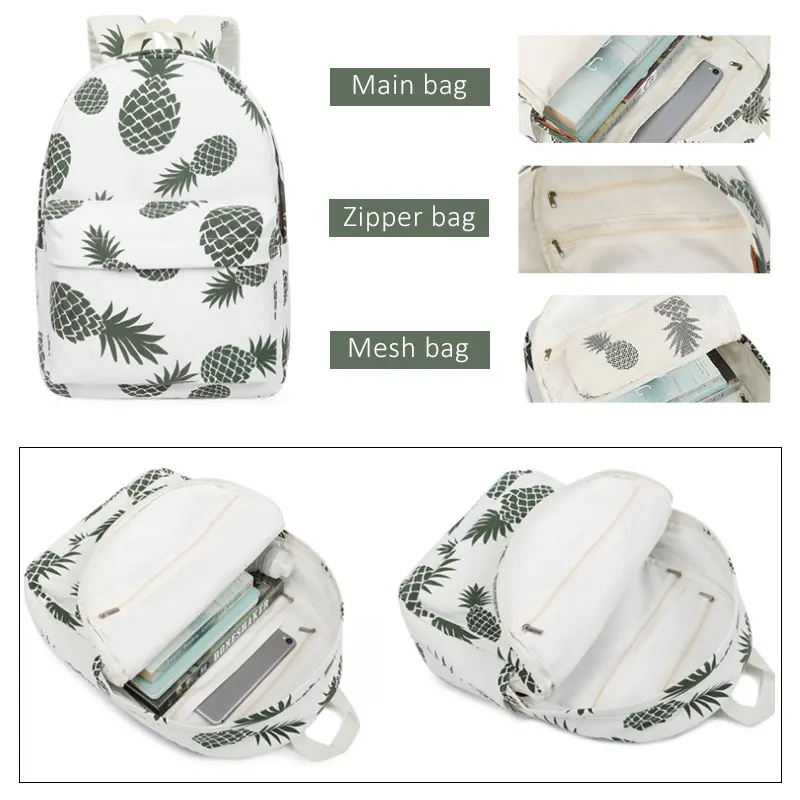 Las mujeres de impresión de lienzo mochila mochilas para las chicas bolsa verde piña mochila GRANDE DE VIAJE mochila escolar Las mujeres de impresión de lienzo mochila mochilas para las chicas bolsa verde piña mochila GRANDE DE VIAJE mochila escolar