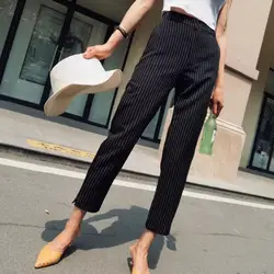 2018 женские полосатые шаровары в Корейском стиле женские корейские стильные брюки длиной до щиколотки с эластичной резинкой на талии брюки