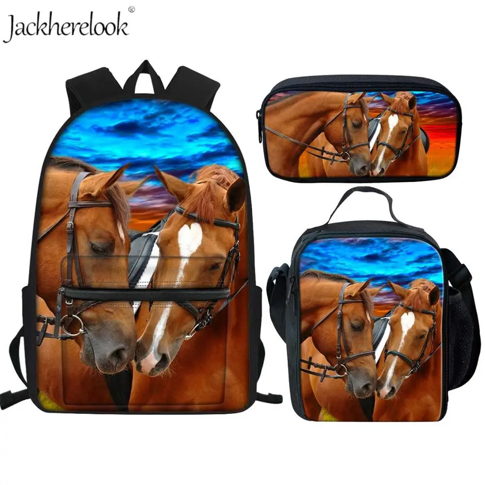 

Jackherelook Crazy Horse Animal Leopard School Bags Set 3Pcs Kids School Backpacks for Boys Girls Child Schoolbag Canvas Bookbag