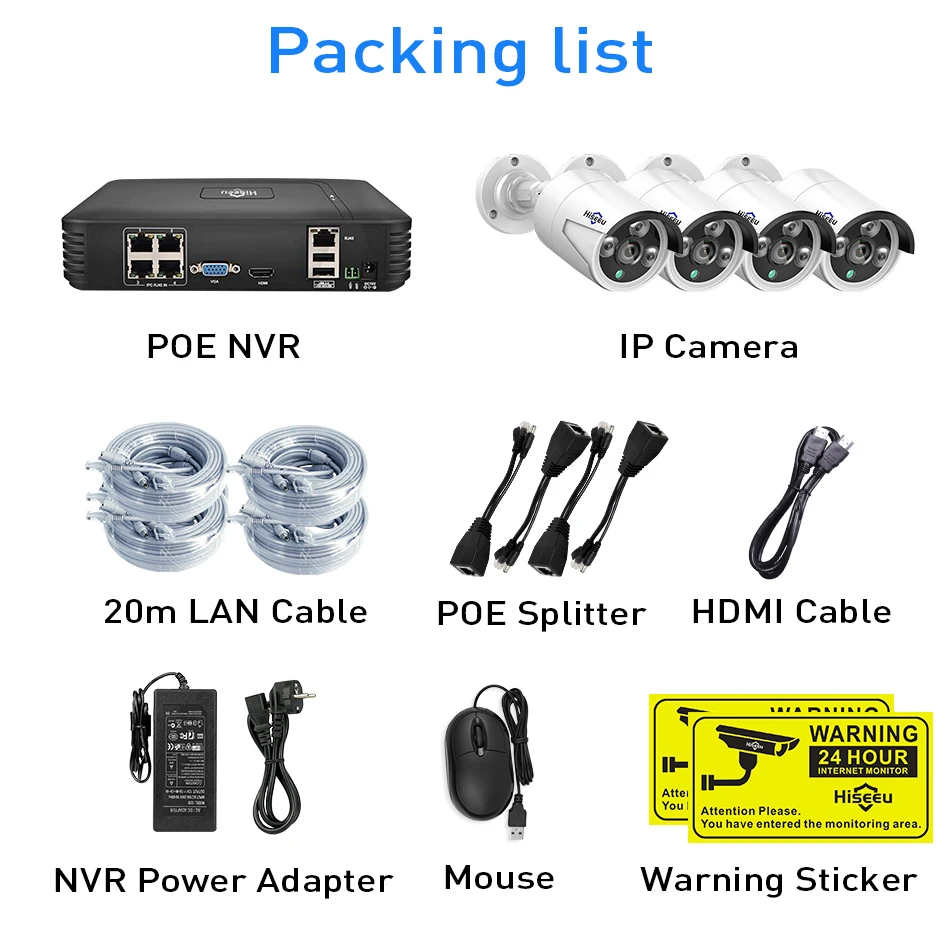 Hiseeu 4CH 720 P 1080 POE CCTV Камера системы Водонепроницаемый IP66 IP металла ИК Открытый P2P