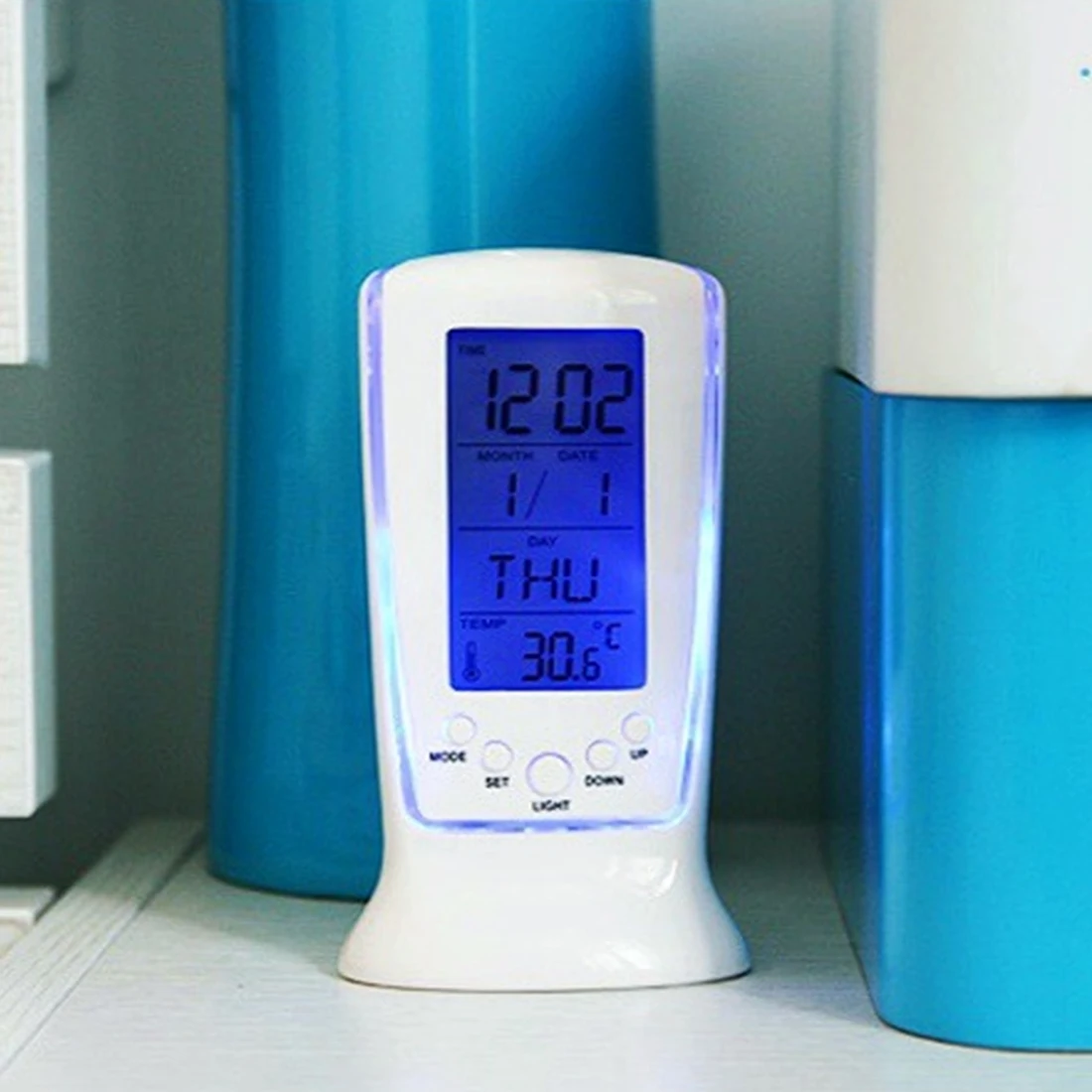 

LCD Digital Backlight Alarm Clock Calendar Thermometer Multi-function Display Clock Blue LED Backlight Alarm Clocks