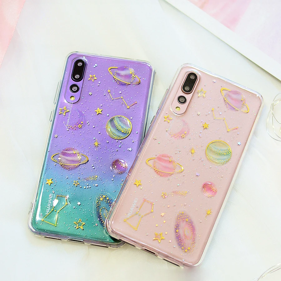 

For huawei P20 pro P20 lite Mate 10 lite case cover glitter space planet transparent soft silicon phone bag Ritozcase