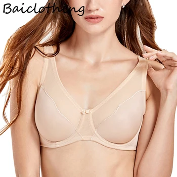 

BAICLOTHING Big Size Women's Full Coverage V-neck Underwire Non Padded Unlined Minimizer Bra 34 36 38 40 42 C D DD E F