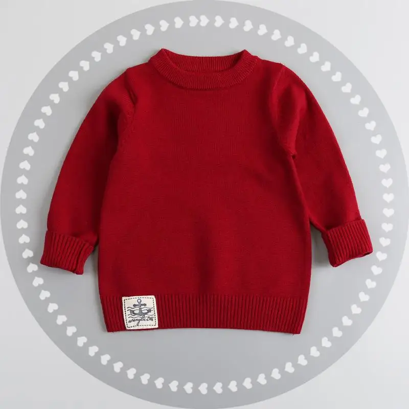 Korean Kids Boy Autumn New Toddler Girl Sweaters O-neck Long Sleeve Baby Wool Knitted Sweater Winter Kids Sweaters Tops - Цвет: Crimson