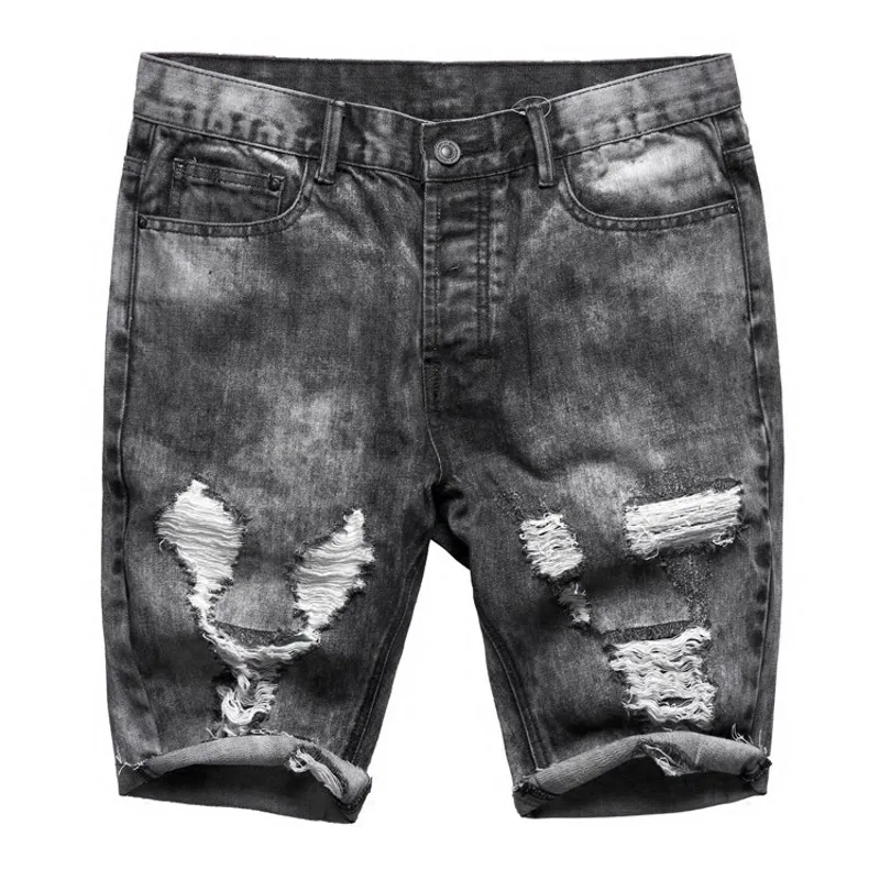 Vintage Black Gray Washed Men Slim Fit Jeans Shorts Ripped Hole Short Pants Summer Casual Street Motocycle Denim Shorts for Men Vintage Black Gray Washed Men Slim Fit Jeans Shorts Ripped Hole Short Pants Summer Casual Street Motocycle Denim Shorts for Men