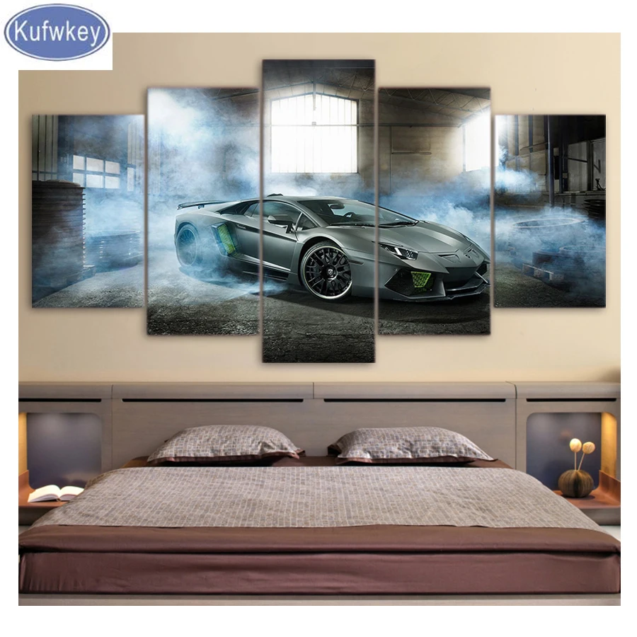 

Mosaic painting wall diy Diamond Painting 5 Pieces Smoke Gray Luxury Sports Car Modern decor Diamond Embroidery full square art
