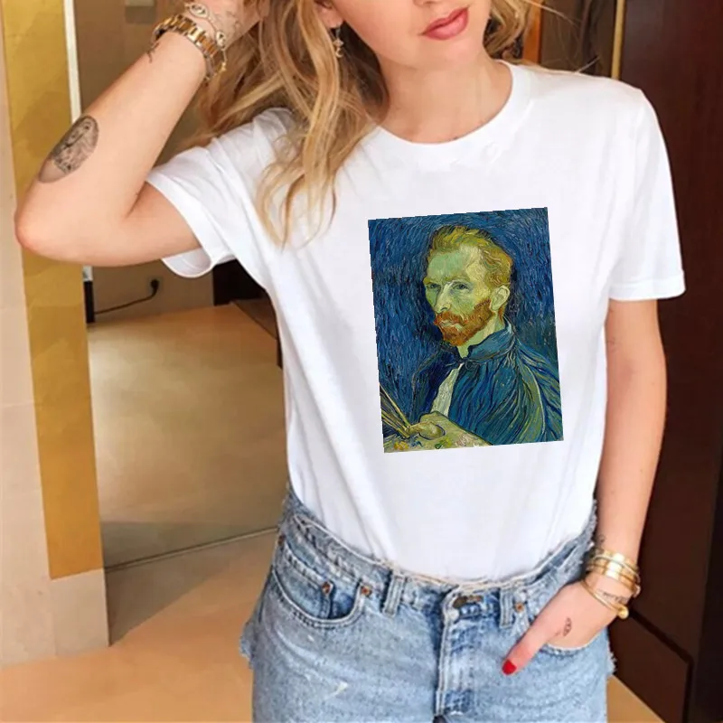 

Tees Fashion Casual Couple T Shirt t-shirt Oil Painting Mural Shirt Woman Tee Tops Casual Female T-shirts G0619