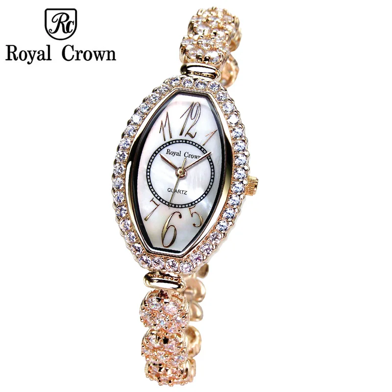 Женские японские кварцевые часы Royal Crown изысканные модные с кристаллами браслет