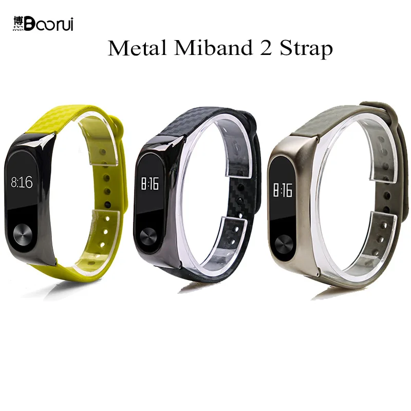 Цветные ремешки miband 2 волоконно силиконовые со стальным металлическим корпусом