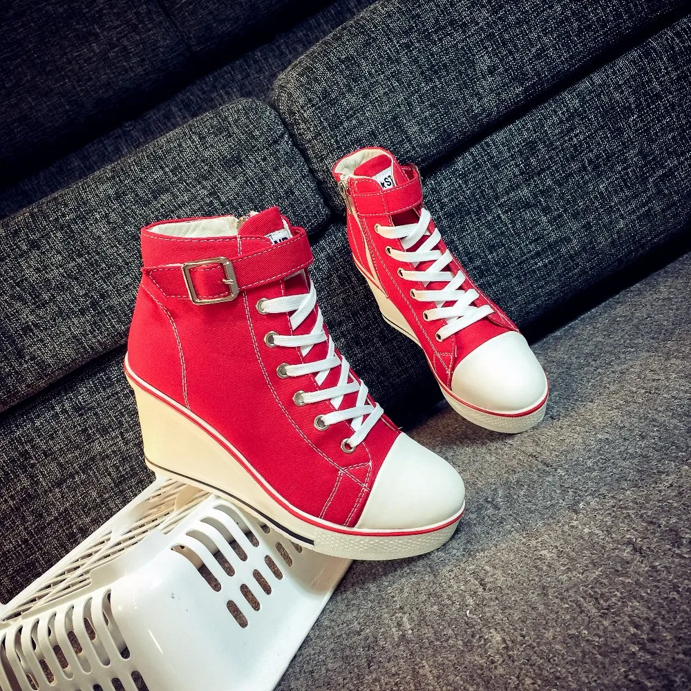 Звездная женская обувь на платформе; коллекция года; ботинки на скрытой танкетке; женская обувь на высоком каблуке; парусиновая обувь; повседневная женская обувь; Все размеры 35-42