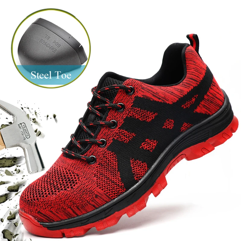 

Men Outdoor Work Shoes Steel Toe Cap Safety Shoes Breathable Summer Fashion Sneaker Anti-Slip Outdoor Fishing Sneaker Size 37-45