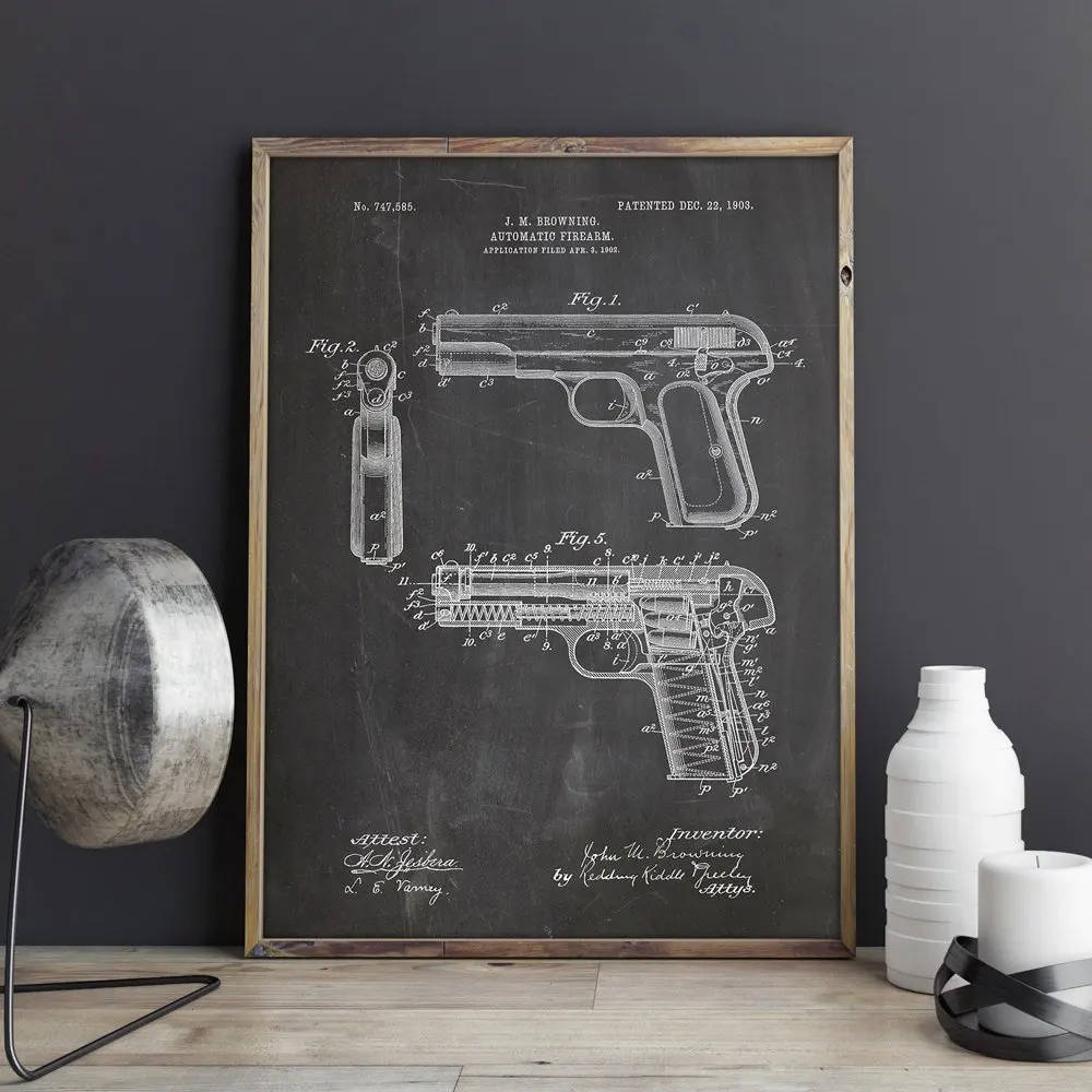 Браунинг нет. 2 Пистолет Патент wall art плакаты с изображением оружия Настенный