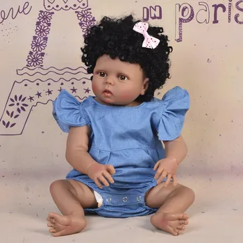 

Baby Doll Toy Girl 22 Inches Reborn Vinyl Babies Doll Black For Girls Reborn Dolls Children Toys bebes reborn de silicone real