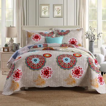

100% cotton comfortable and warm fashion health 1* bedspread 2 *pillowcases simple Countryside Quilt Set Queen Quilted