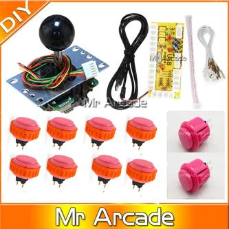 Розовый Джойстик DIY комплект Нулевая задержка игровой DIY USB энкодер для ПК Sanwa OBSN-30 кнопка и JLF-TP-8YT - Цвет: Розовый
