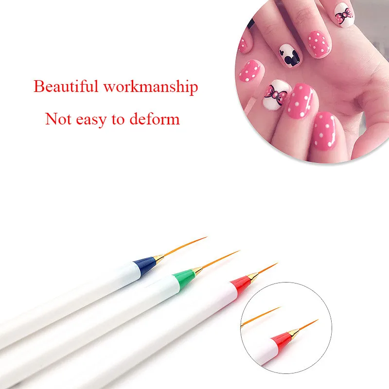 

3 Size Strip Wide Line Dotting Brush Painting Pen Nail Art Image Drawing UV Gel Polish White Handle DIY Tools Manicure